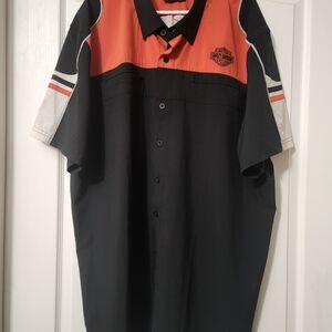 Harley-Davidson Black and Orange Casual Button Down Shirt